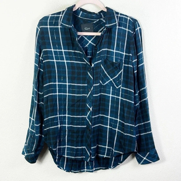 Rails Hunter Metallic Plaid Flannel Button-Down Shirt in blue size small - Picture 13 of 13